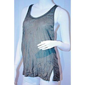 POLECI Fishnet RACER BACK Wrinkled TOP Khaki SHIRT Medium